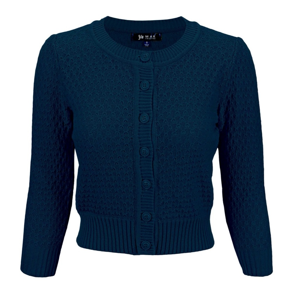YEMAK Women's Cute Pattern Cropped Daily Cardigan Sweater Vintage Inspired